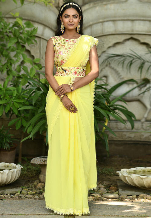 Pista Yellow Organza Saree With Moti And Pearl Embroidery KALKI Fashion  India
