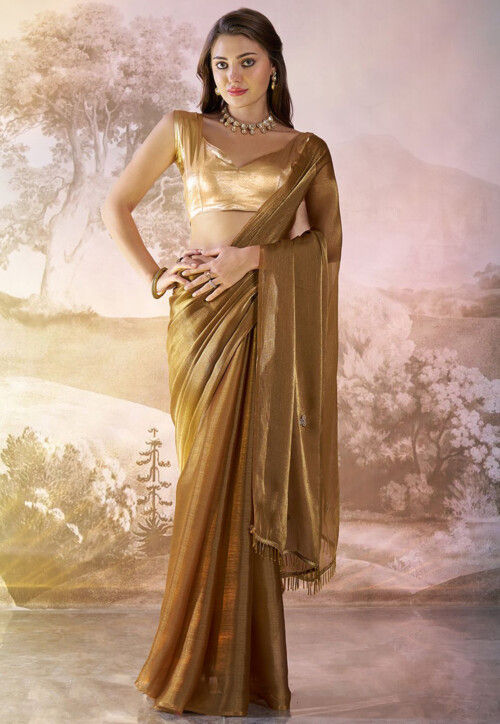 Lace Border Organza Saree in Golden