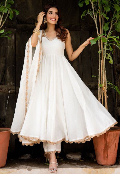 White anarkali suit sales