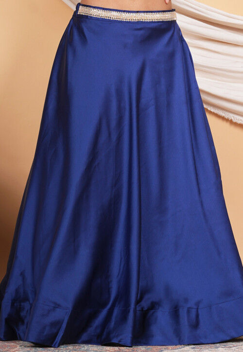 Lace Border Satin Skirt in Navy Blue