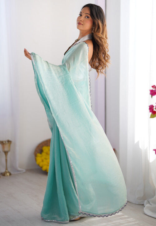 Lace Border Tissue Saree in Sea Green