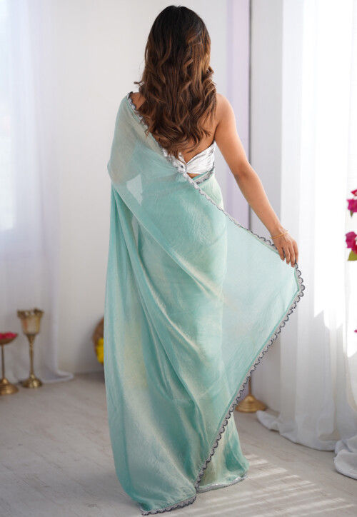 Lace Border Tissue Saree in Sea Green