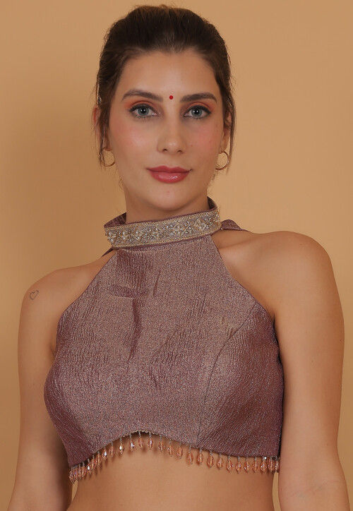 Lace Border Tissue Silk Blouse in Light Purple