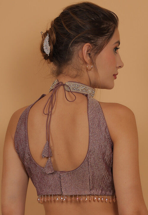 Lace Border Tissue Silk Blouse in Light Purple