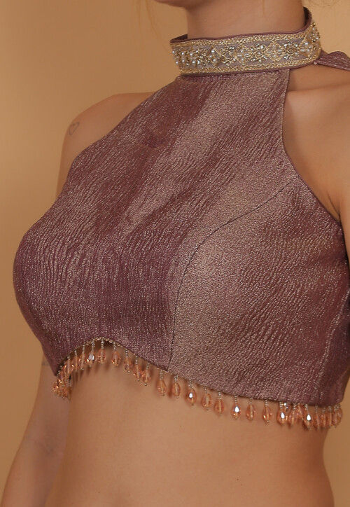 Lace Border Tissue Silk Blouse in Light Purple