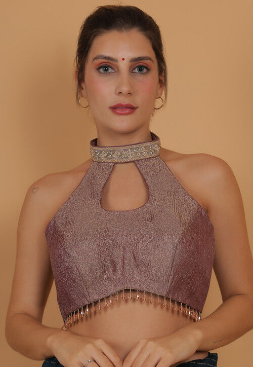 Lace Border Tissue Silk Blouse in Light Purple