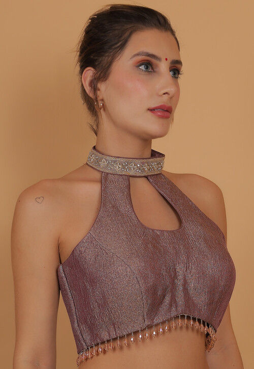 Lace Border Tissue Silk Blouse in Light Purple