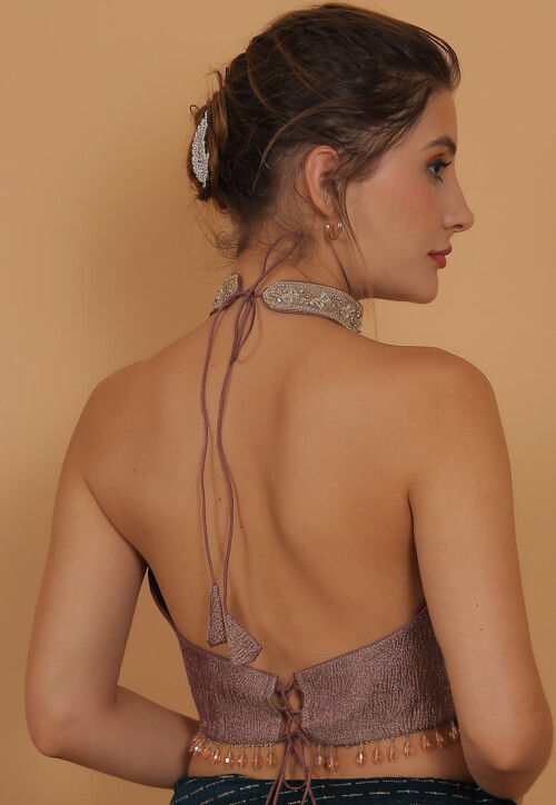 Lace Border Tissue Silk Blouse in Light Purple