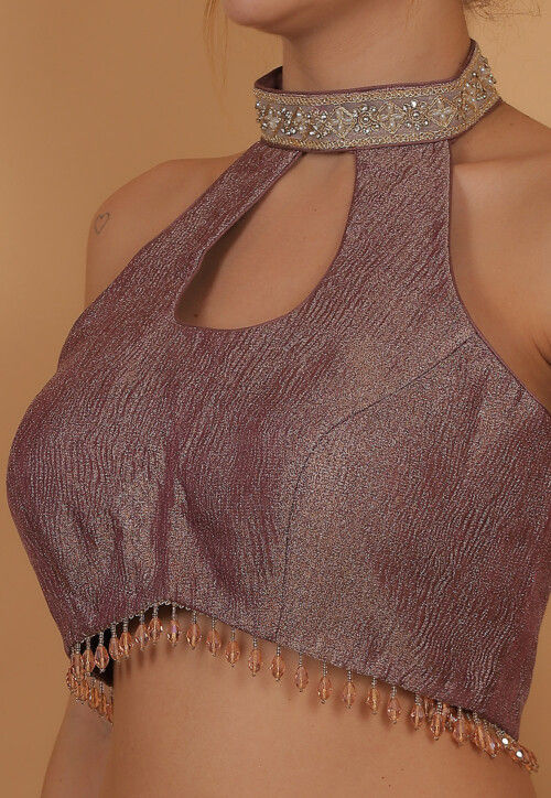 Lace Border Tissue Silk Blouse in Light Purple