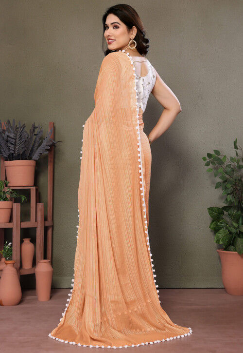 Lace Embellished Art Silk Saree in Orange