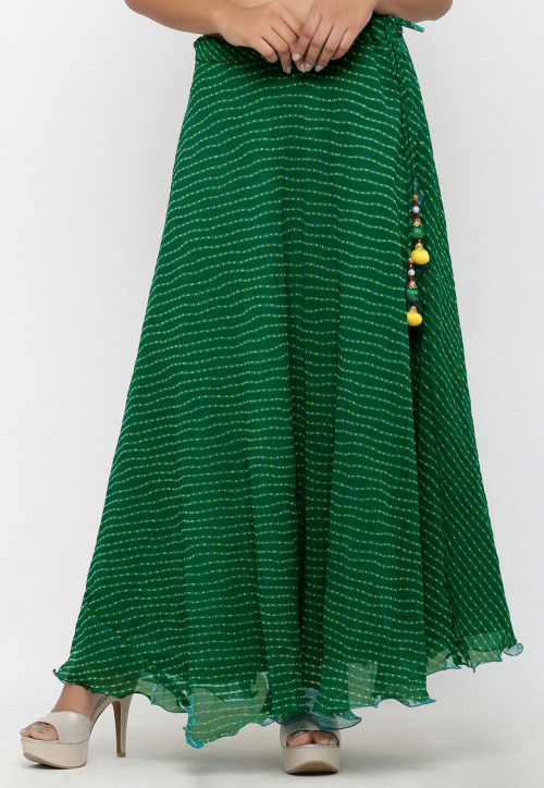 Jaipur Kurti Women Green & Gold-Coloured Printed Flared Maxi Skirt -  Absolutely Desi