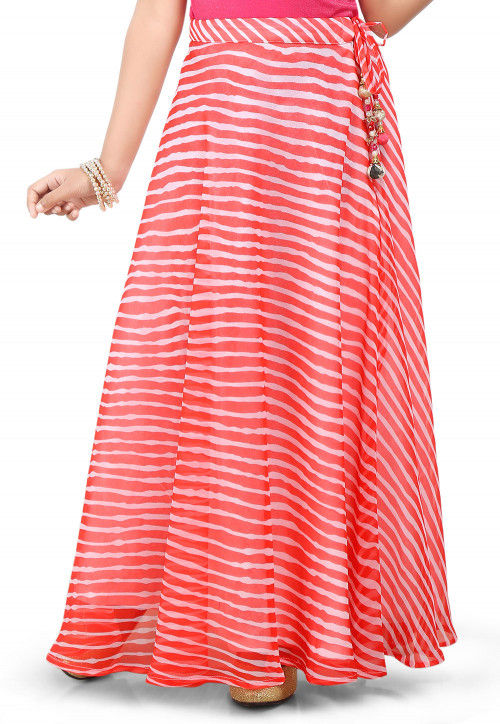 Leheriya Georgette Skirt in Peach