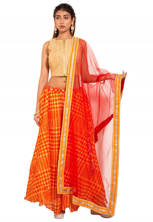 Leheriya Kota Silk Lehenga in Orange