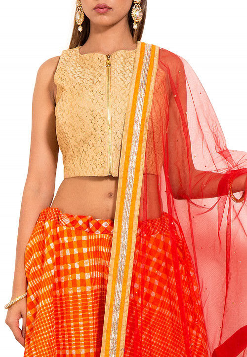 Leheriya Kota Silk Lehenga in Orange