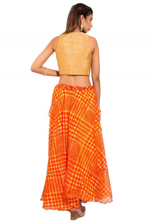 Leheriya Kota Silk Lehenga in Orange