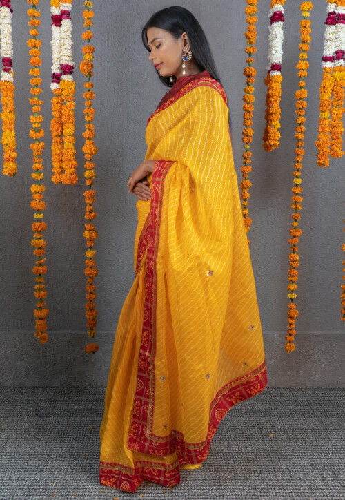 Leheriya Printed Art Kota Silk Saree in Mustard