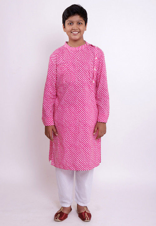 Leheriya Printed Cotton Kurta Set in Pink