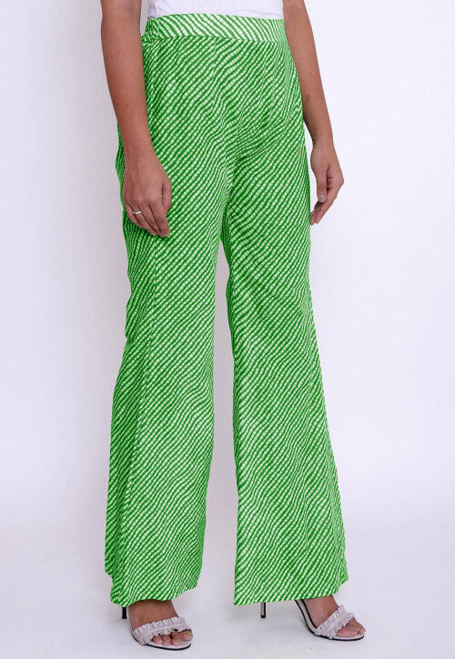 Leheriya Printed Cotton Palazzo in Light Green