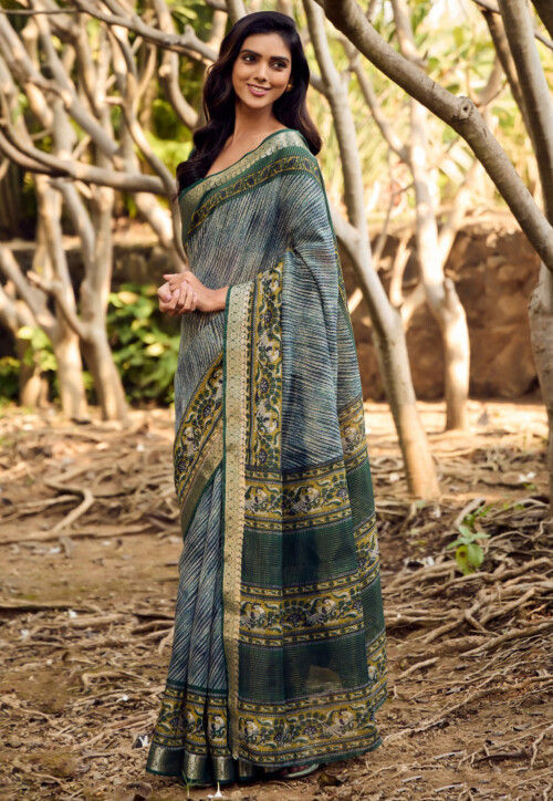 Leheriya Printed Cotton Saree in Blue