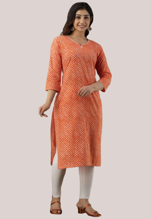 Brick Orange color cotton Kurti with tailoring, karchupi & hand work  (Bornon Lifestyle ) for Regular use