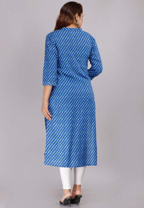 Leheriya Printed Cotton Straight Kurti in Blue