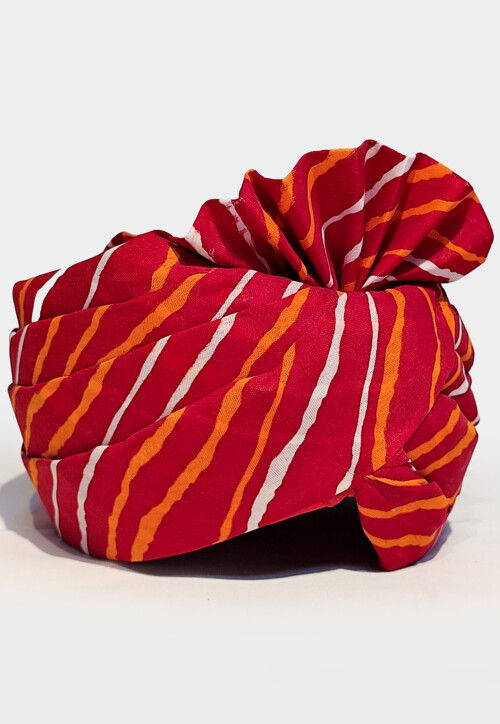 Leheriya Printed Cotton Unisex Turban in Red