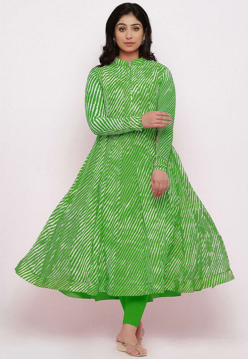 Buy Leheriya Printed Georgette Anarkali Kurta Set in Light Green