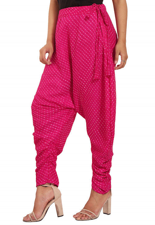 Leheriya Printed Georgette Dhoti Pant in Fuchsia
