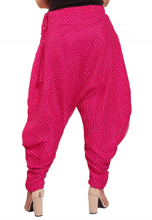 Leheriya Printed Georgette Dhoti Pant in Fuchsia