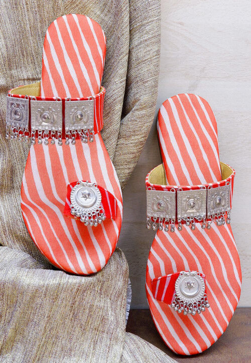 Buy Leheriya Printed Georgette Kolhapuri in Coral Online JJF100