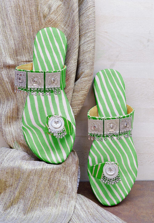 Leheriya Printed Georgette Kolhapuri in Green