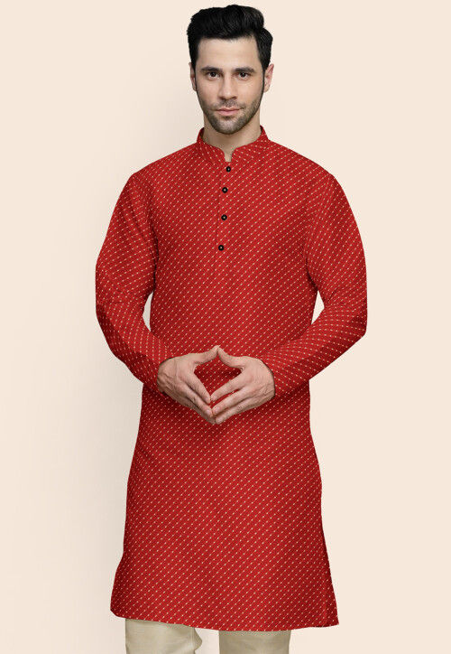 Leheriya Printed Georgette Kurta in Red