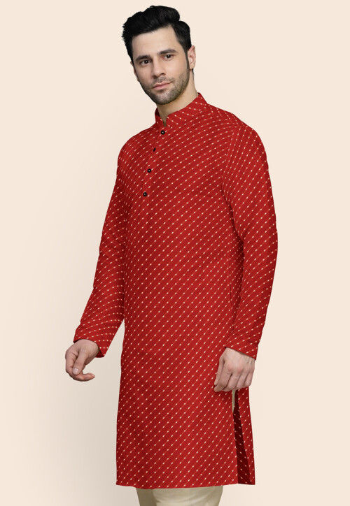 Leheriya Printed Georgette Kurta in Red