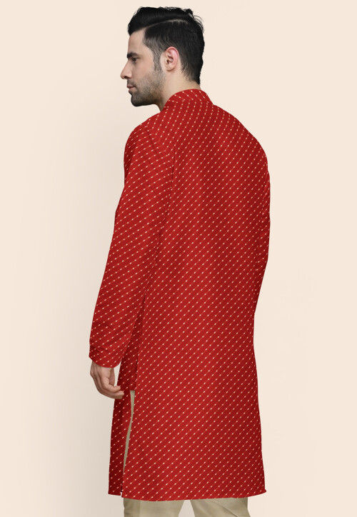 Leheriya Printed Georgette Kurta in Red