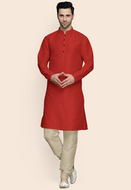 Leheriya Printed Georgette Kurta Set in Red