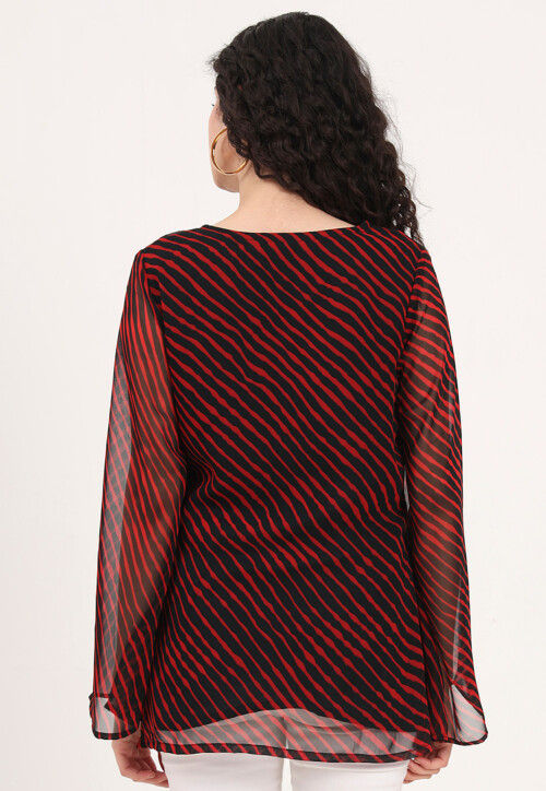 Leheriya Printed Georgette Kurti in Black and Red