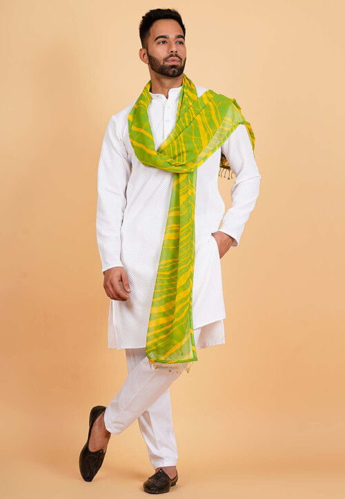 Leheriya Printed Georgette Men Dupatta in Green