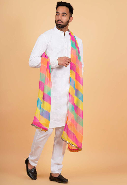 Leheriya Printed Georgette Men Dupatta in Multicolor