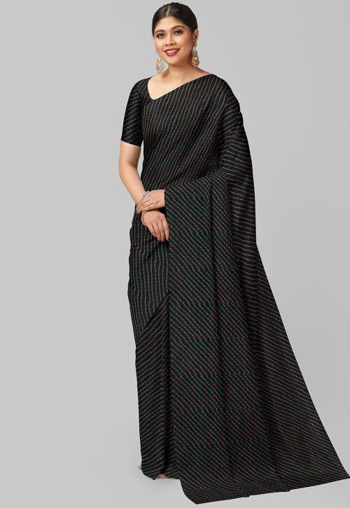 Leheriya Printed Georgette Saree in Black