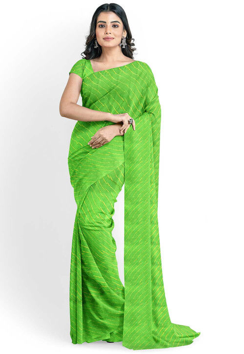 Leheriya Printed Georgette Saree in Green