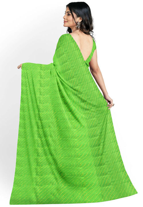 Leheriya Printed Georgette Saree in Green