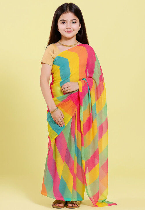 Leheriya Printed Georgette Saree in Multicolor