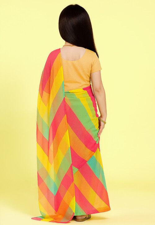 Leheriya Printed Georgette Saree in Multicolor
