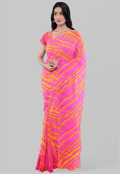 Leheriya Printed Georgette Saree in Pink