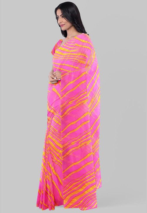 Leheriya Printed Georgette Saree in Pink