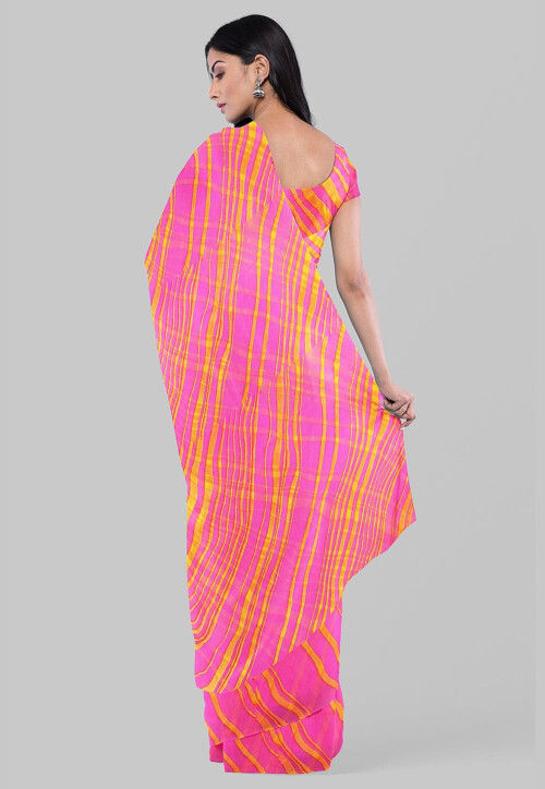 Leheriya Printed Georgette Saree in Pink