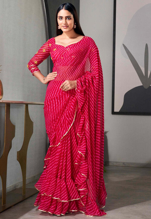 Leheriya Printed Georgette Saree in Pink