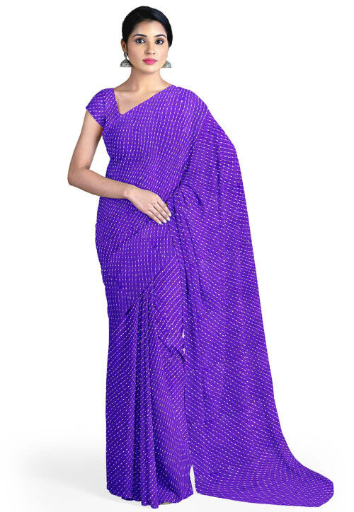 Leheriya Printed Georgette Saree in Purple