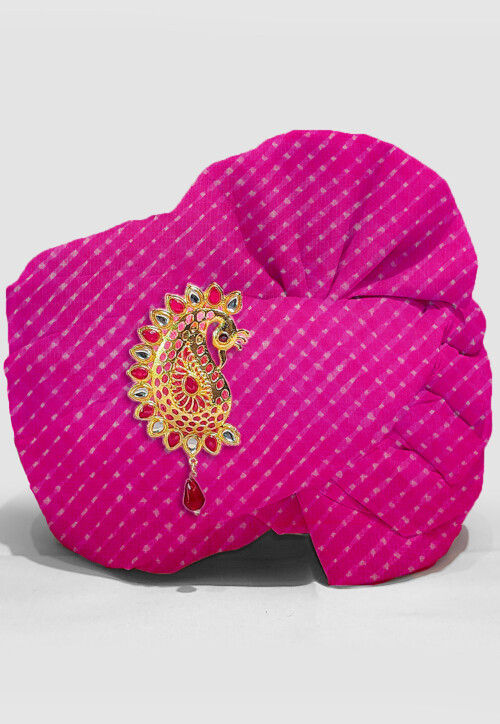 Leheriya Printed Pure Chiffon Unisex Turban in Pink