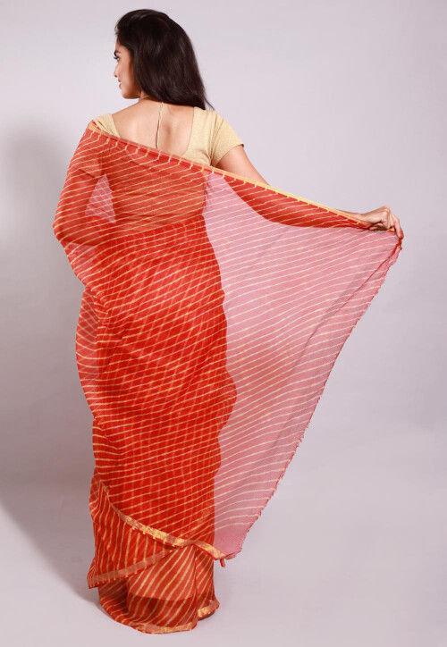 Leheriya Printed Pure Kota Silk Saree in Orange